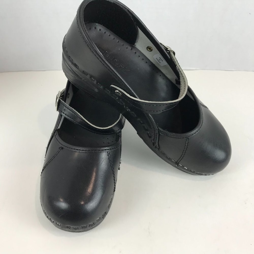 Bjork black leather Mary Jane style clogs EU 36/37
